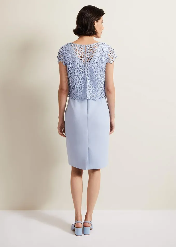 Phase Eight Daisy Lace Double Layer Dress Pale Blue Women Dresses