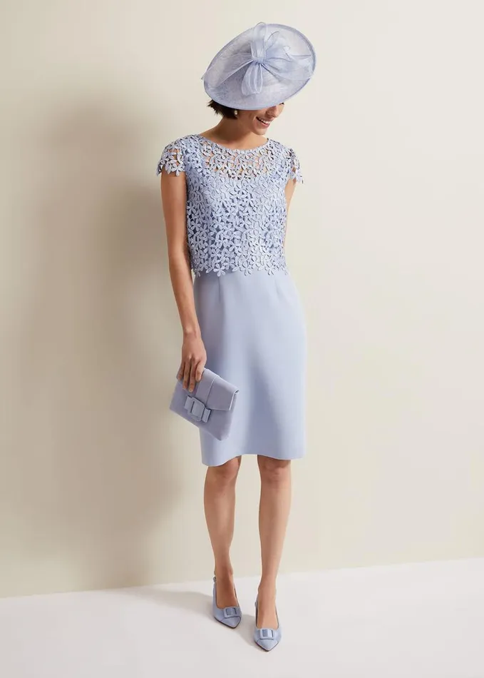 Phase Eight Daisy Lace Double Layer Dress Pale Blue Women Dresses