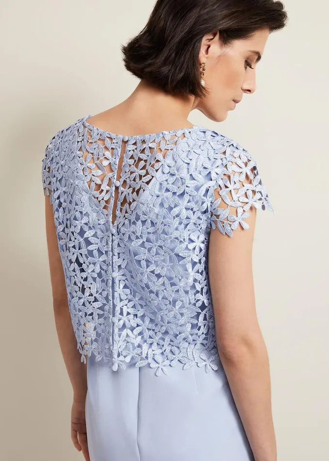 Phase Eight Daisy Lace Double Layer Dress Pale Blue Women Dresses