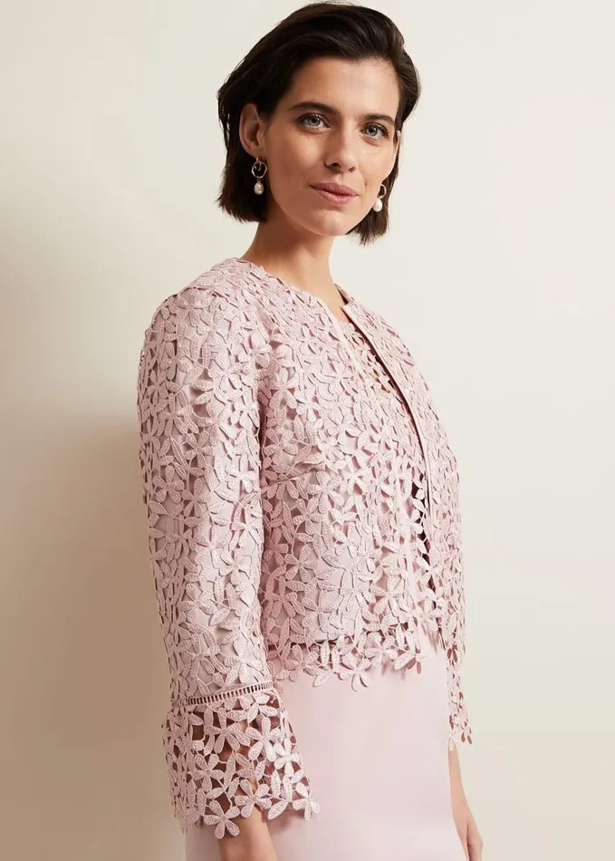 Phase Eight Daisy Lace Jacket Pale Pink Women Jackets