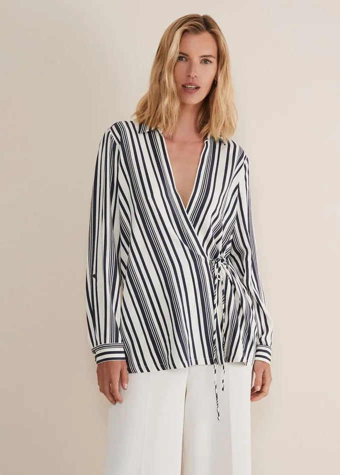 Phase Eight Dalila Striped Wrap Blouse Carbonivory Women Shirts and Blouses