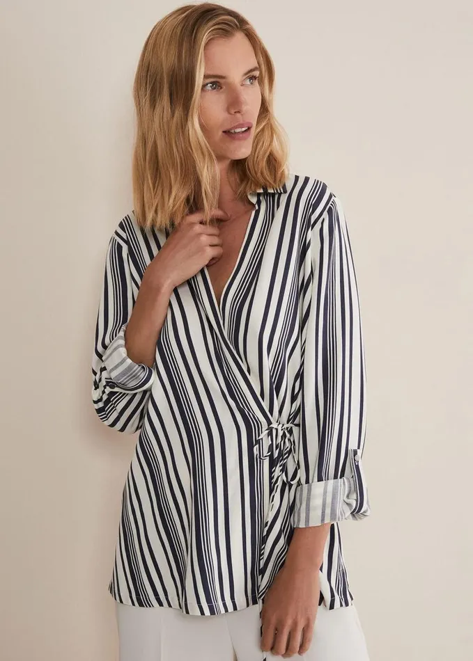 Phase Eight Dalila Striped Wrap Blouse Carbonivory Women Shirts and Blouses