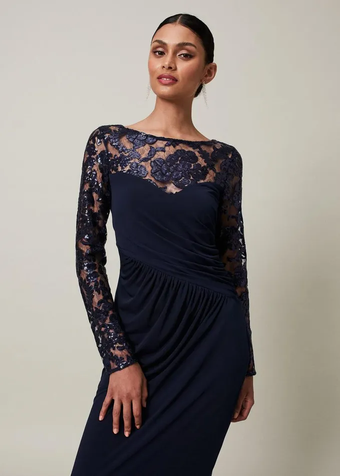 Phase Eight Daniela Sequin Maxi Dress Navy Women Dresses