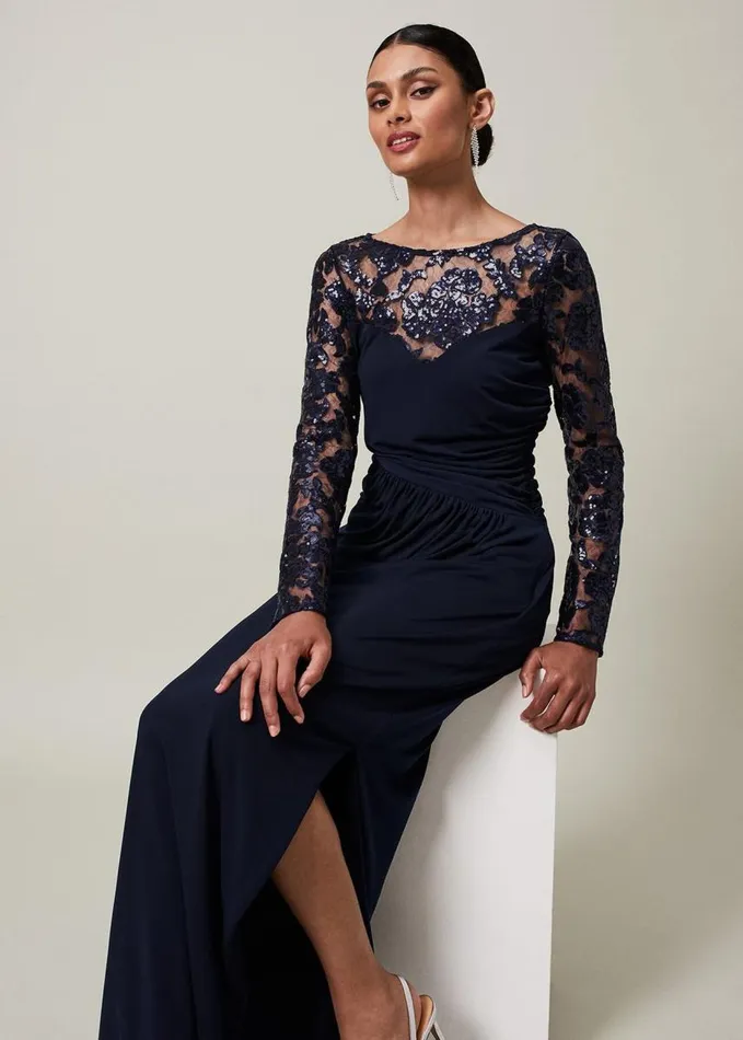 Phase Eight Daniela Sequin Maxi Dress Navy Women Dresses