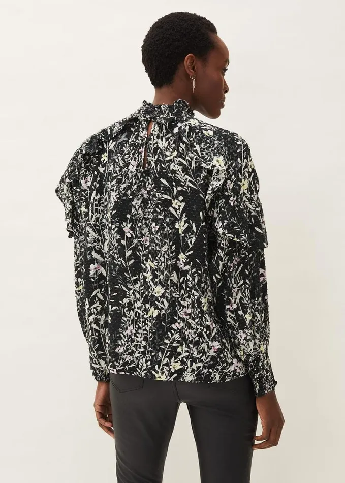 Phase Eight Daphne Floral Frill Blouse Black Women Shirts and Blouses