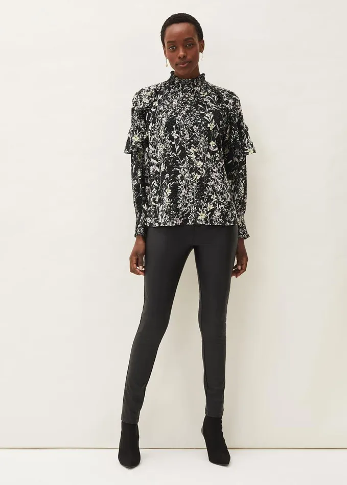 Phase Eight Daphne Floral Frill Blouse Black Women Shirts and Blouses