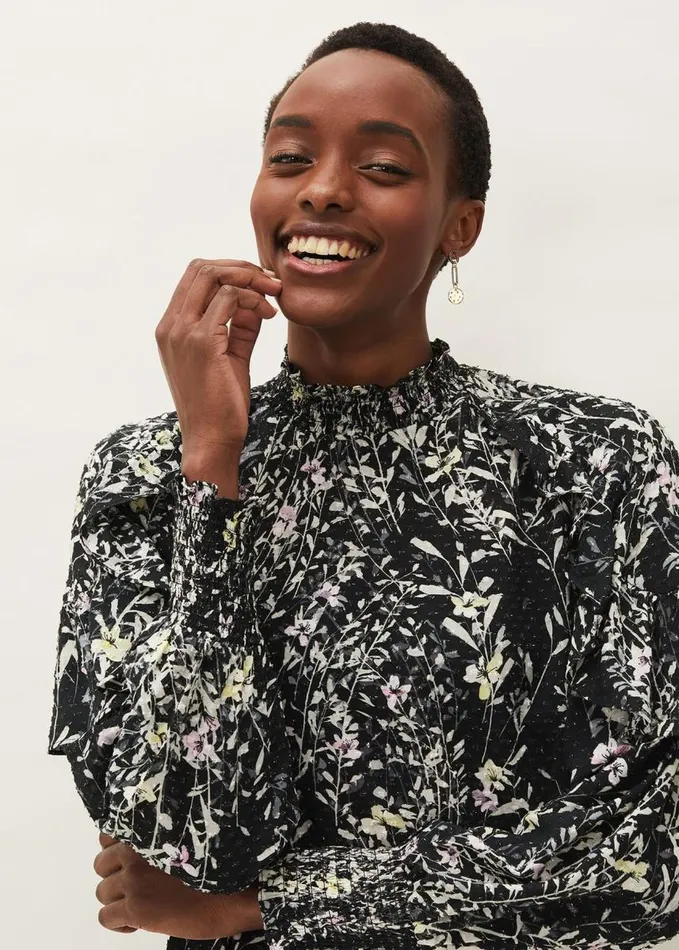 Phase Eight Daphne Floral Frill Blouse Black Women Shirts and Blouses