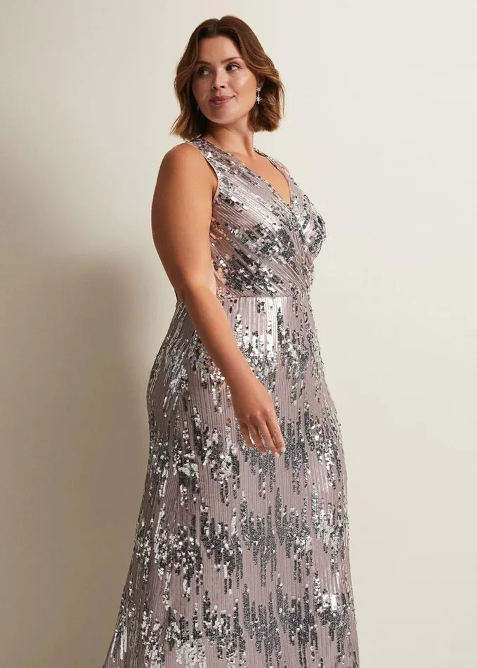 Phase Eight Daphne Sequin Maxi Dress Silver Women Dresses