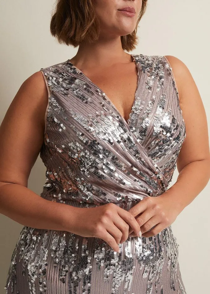 Phase Eight Daphne Sequin Maxi Dress Silver Women Dresses