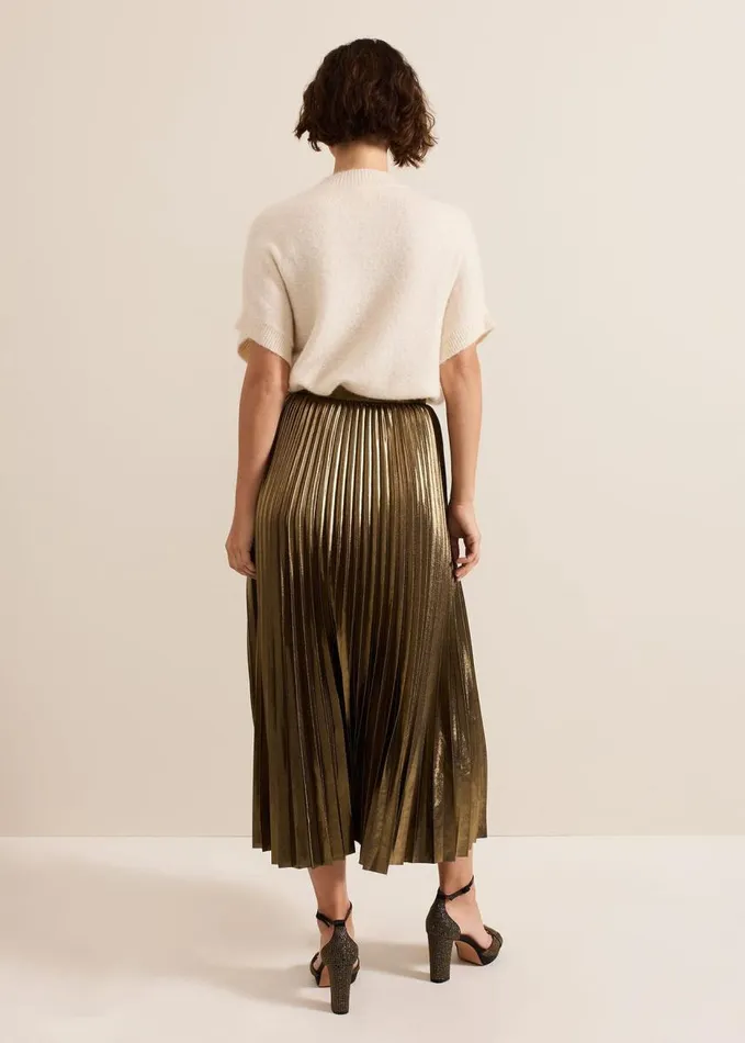 Phase Eight Dhalia Gold Foil Pleated Skirt Gold Women Skirts
