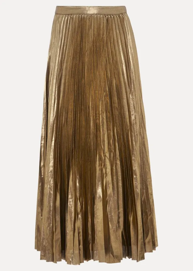 Phase Eight Dhalia Gold Foil Pleated Skirt Gold Women Skirts