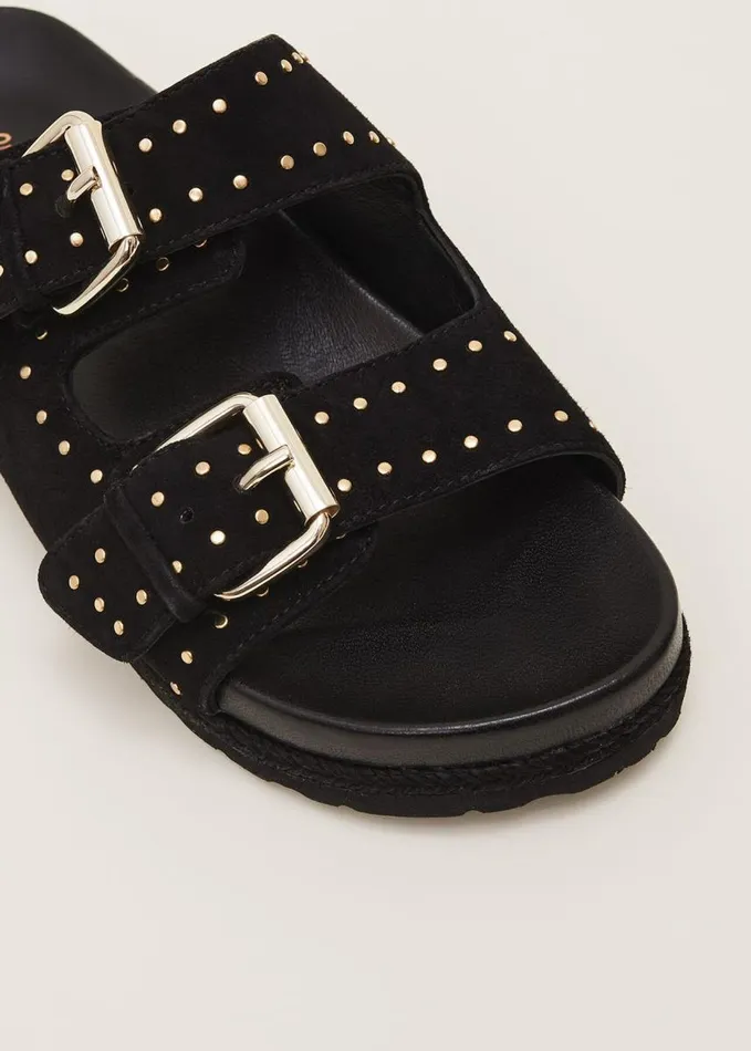 Phase Eight Double Buckle Sandal Black Women Flats