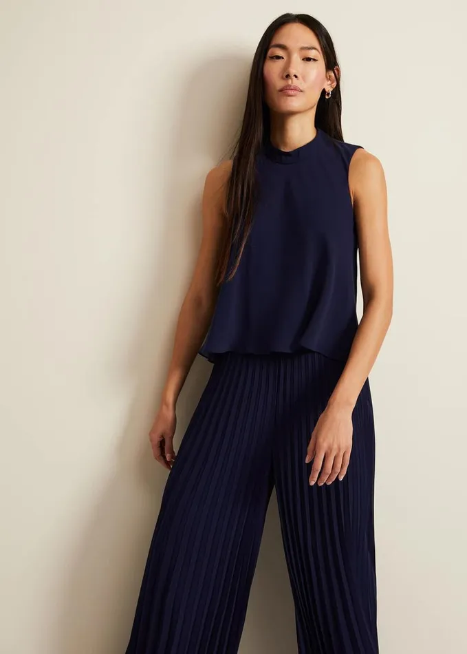 Phase Eight Eden Navy Pleated Jumpsuit Navy Women Dresses