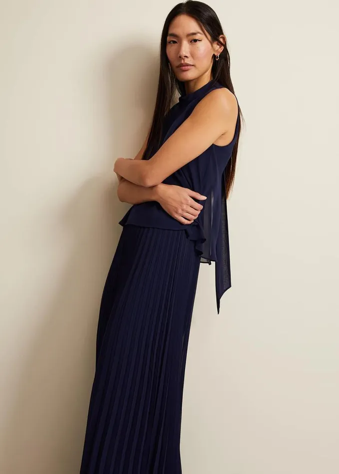 Phase Eight Eden Navy Pleated Jumpsuit Navy Women Dresses