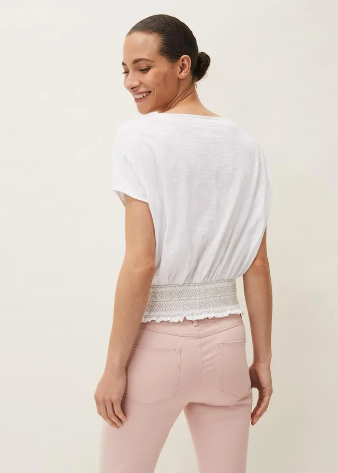 Phase Eight Eden Shirred Hem Top White Women Tops and TShirts