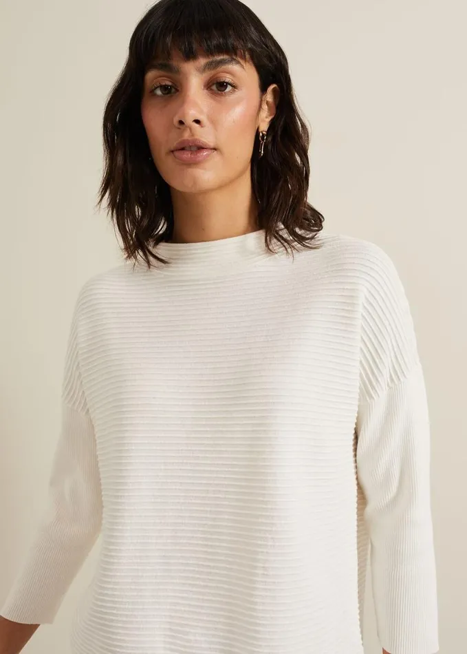 Phase Eight Elise Ripple Jumper Ivory Women Knitwear