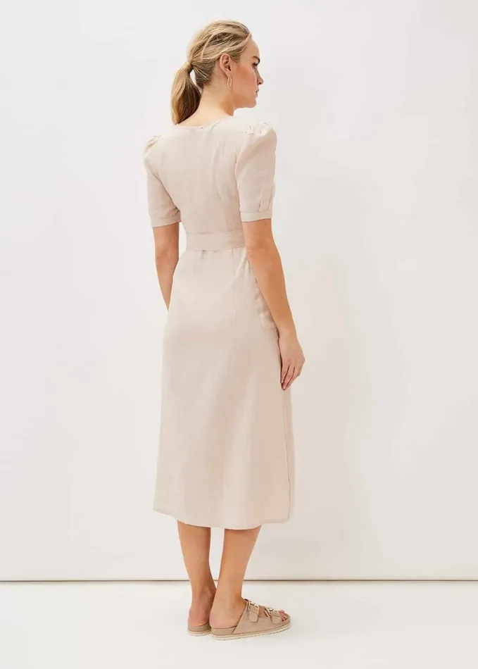 Phase Eight Elletta Square Neck Linen Dress Stone Women Dresses