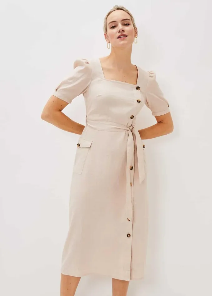 Phase Eight Elletta Square Neck Linen Dress Stone Women Dresses