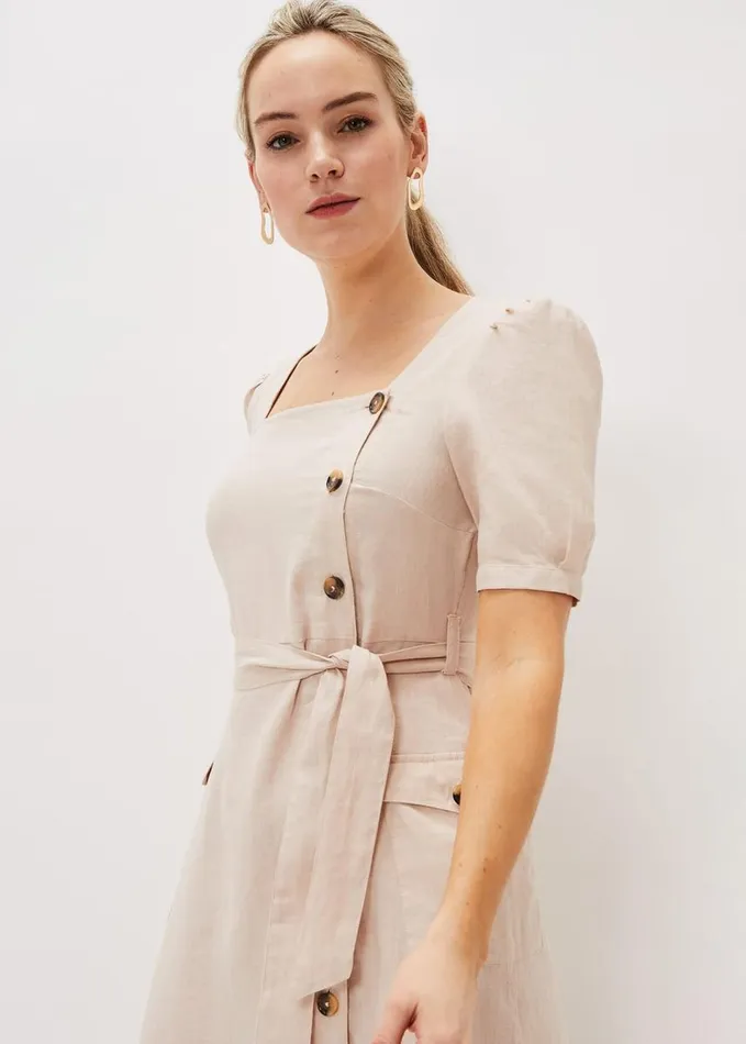 Phase Eight Elletta Square Neck Linen Dress Stone Women Dresses