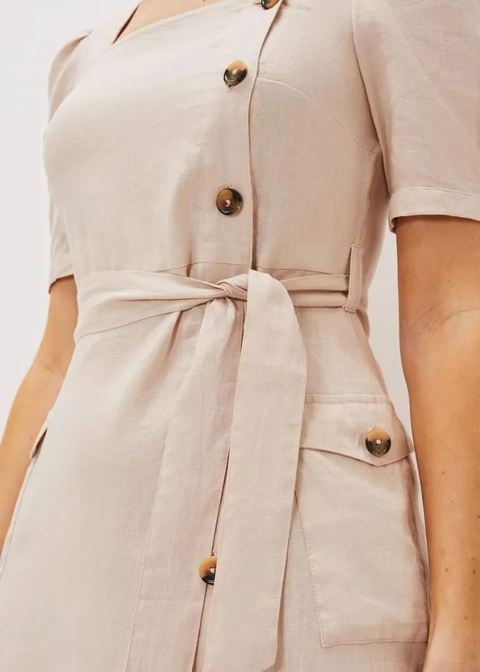 Phase Eight Elletta Square Neck Linen Dress Stone Women Dresses