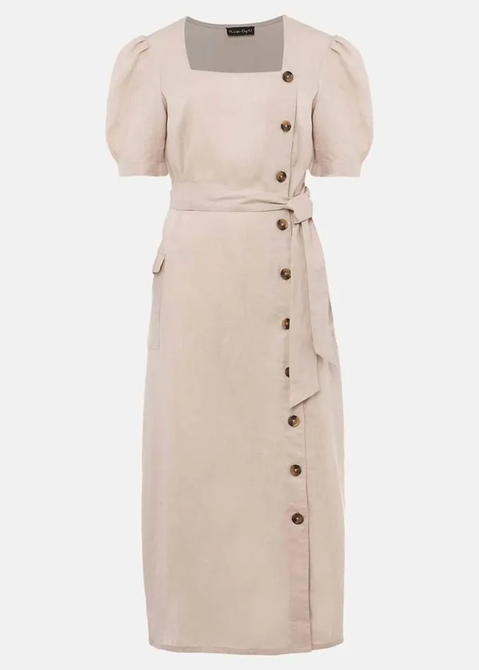 Phase Eight Elletta Square Neck Linen Dress Stone Women Dresses