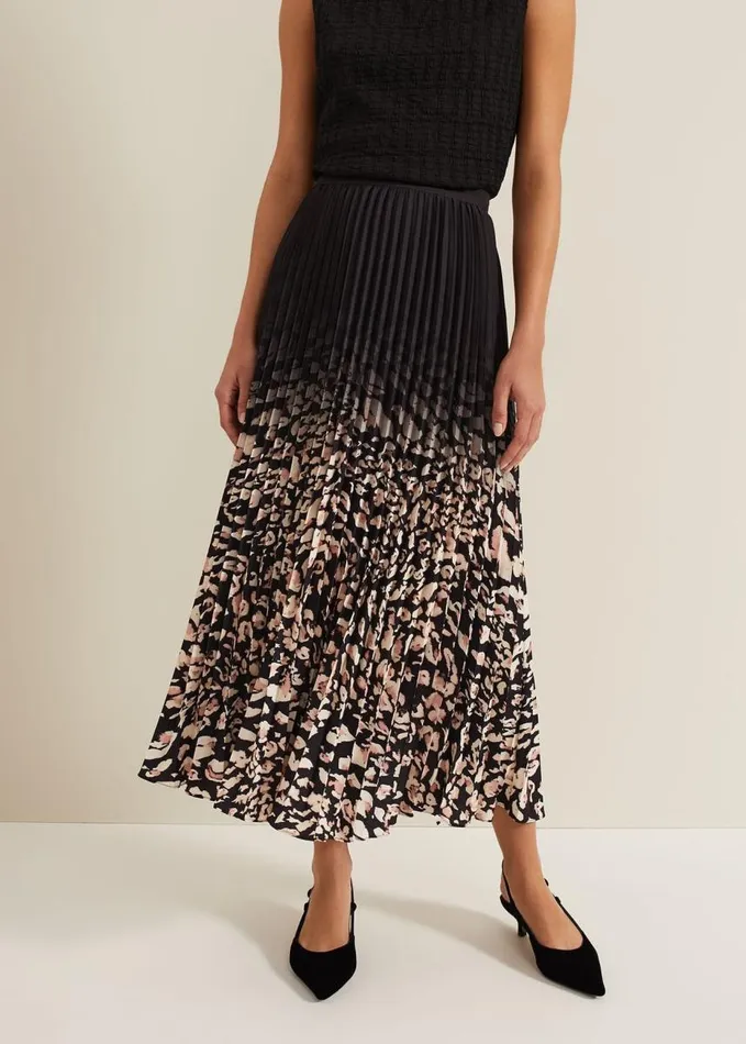 Phase Eight Elmina Abstract Print Pleated Skirt Neutral Women Skirts