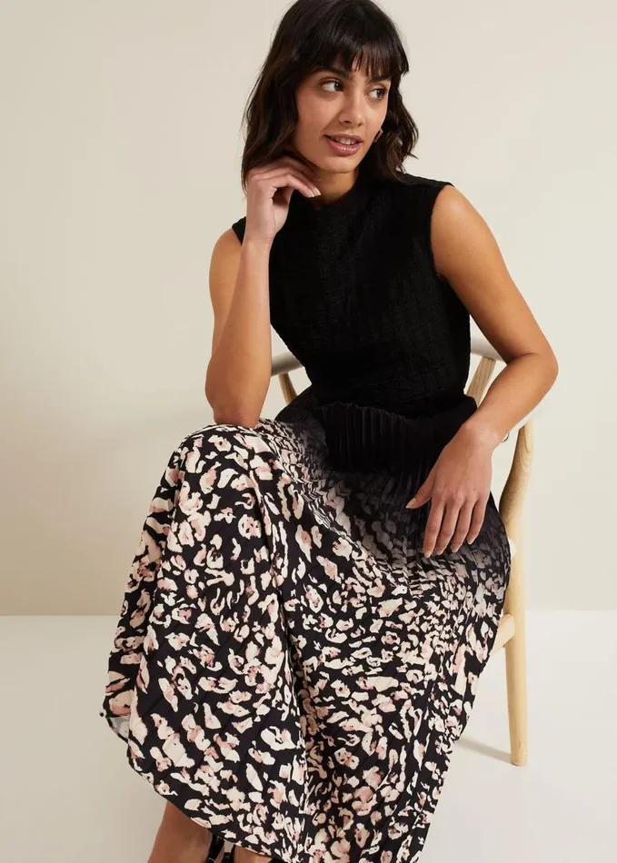 Phase Eight Elmina Abstract Print Pleated Skirt Neutral Women Skirts