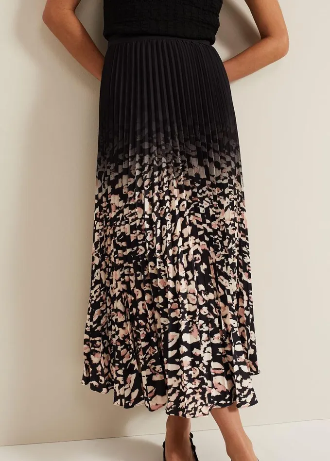 Phase Eight Elmina Abstract Print Pleated Skirt Neutral Women Skirts