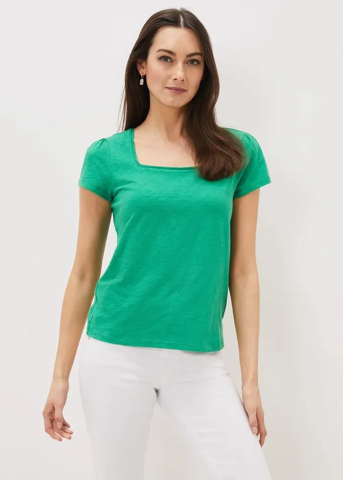 Phase Eight Elspeth Cotton Square Neck Top Apple Green Women Tops and TShirts