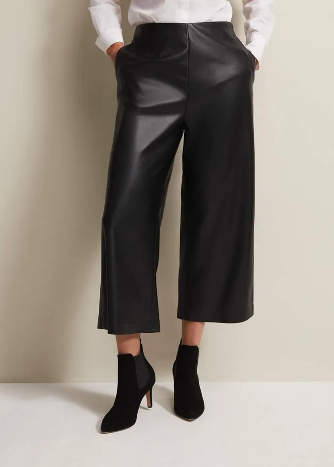 Phase Eight Emeline Black Faux Leather Culottes Black Women Trousers