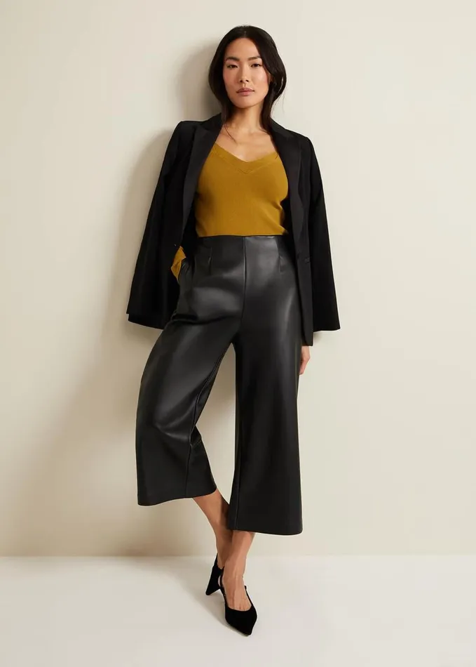 Phase Eight Emeline Black Faux Leather Culottes Black Women Trousers