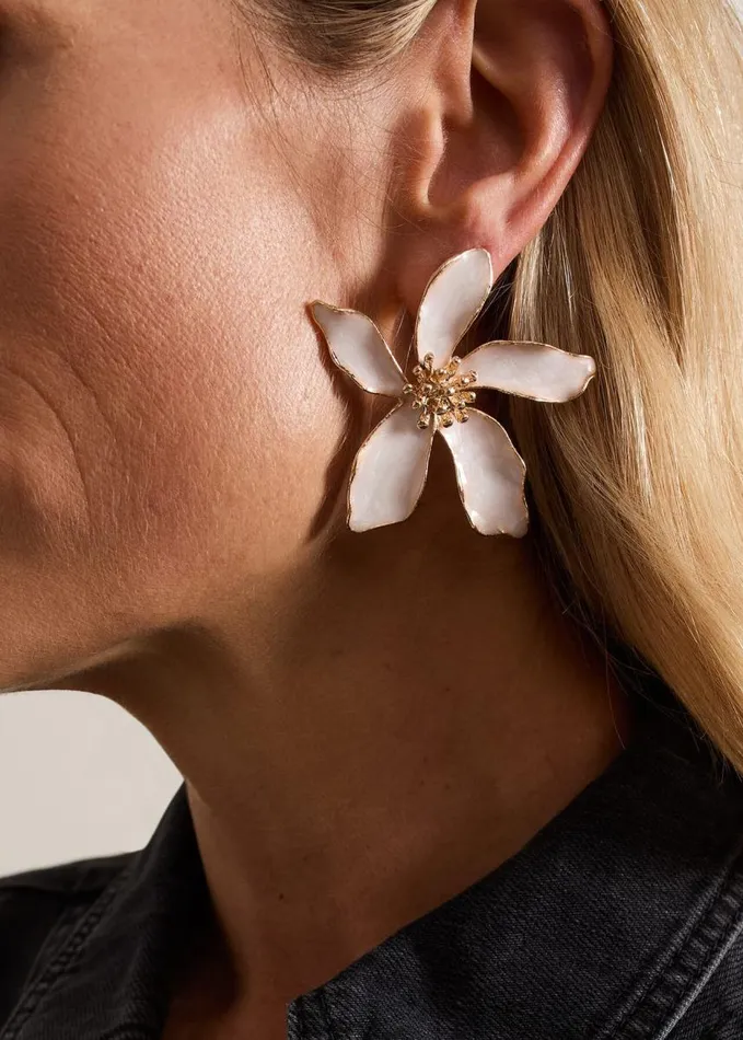Phase Eight Enamel Oversized Flower Stud Earrings Ivory Women Jewellery