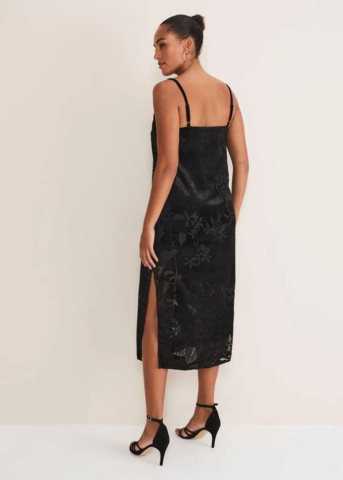 Phase Eight Fayette Textured Velvet Slip Dress Black Women Dresses