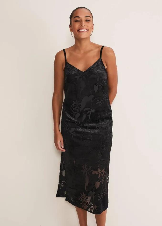 Phase Eight Fayette Textured Velvet Slip Dress Black Women Dresses