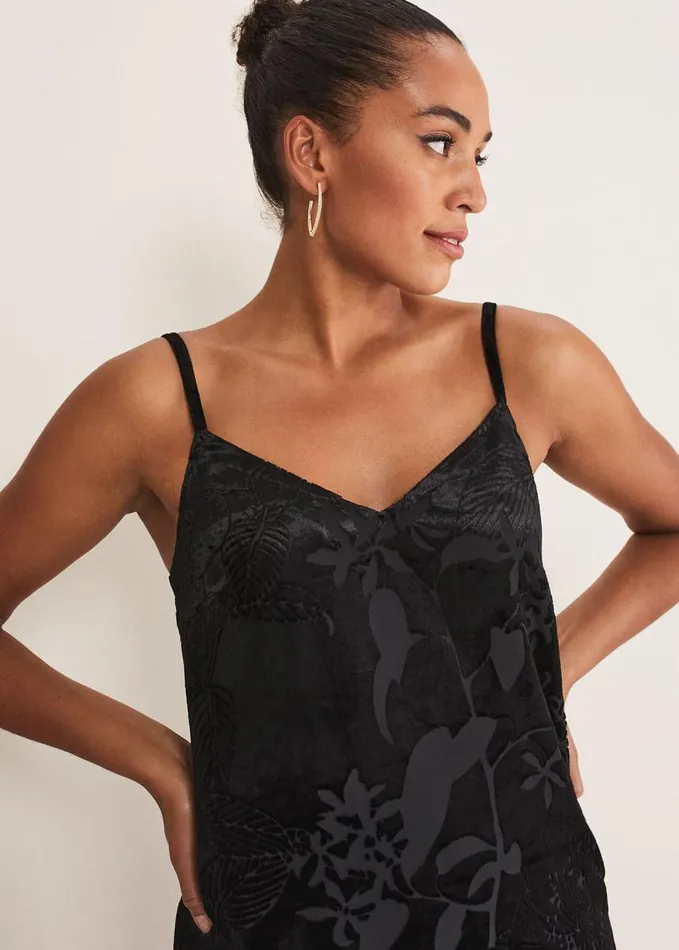 Phase Eight Fayette Textured Velvet Slip Dress Black Women Dresses
