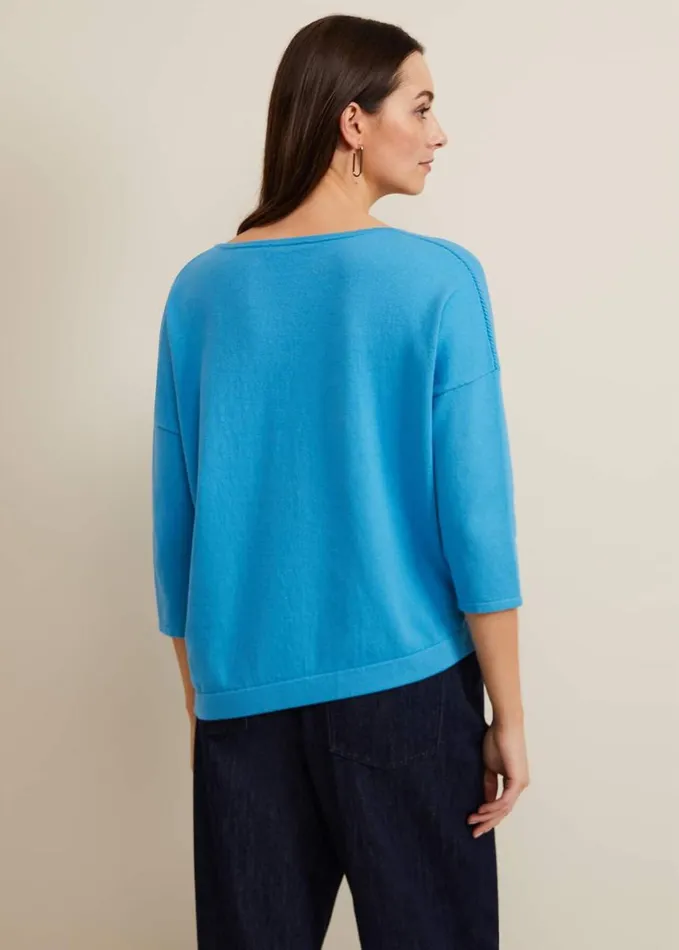 Phase Eight Georgia Ribbed Asymmetric Button Jumper Blue Women Knitwear