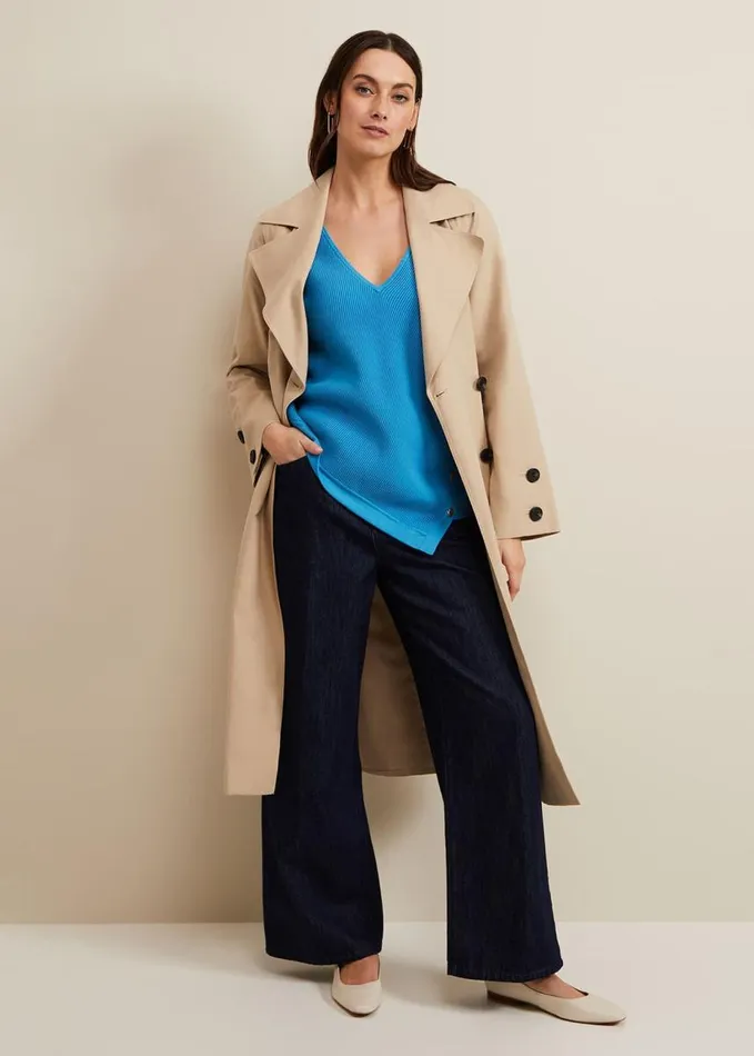 Phase Eight Georgia Ribbed Asymmetric Button Jumper Blue Women Knitwear