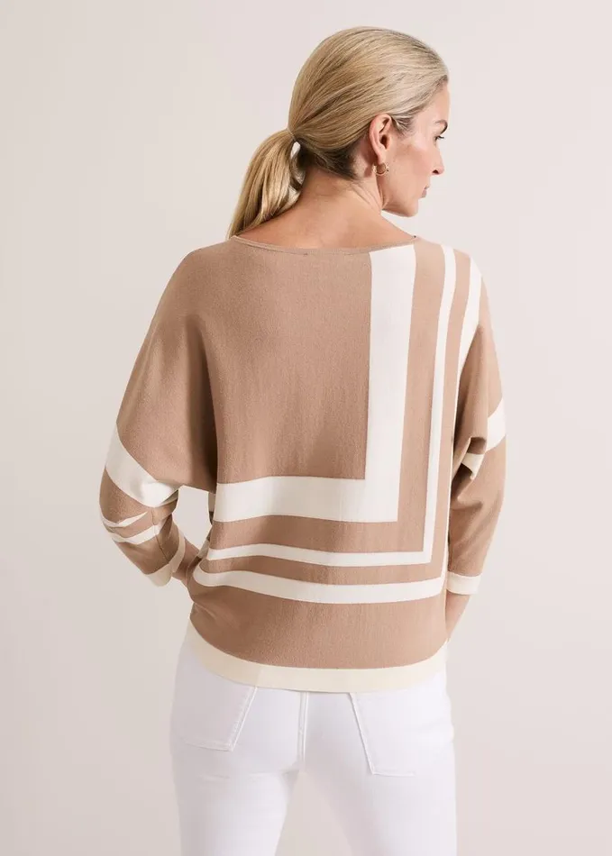 Phase Eight Geri Geo Lined Knit Top Camel Women Knitwear