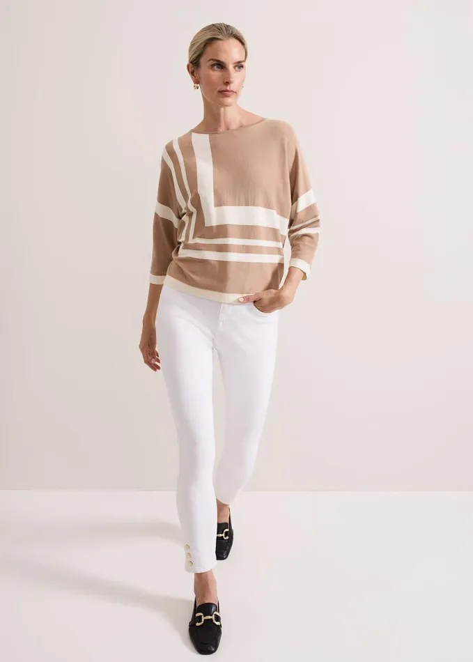 Phase Eight Geri Geo Lined Knit Top Camel Women Knitwear