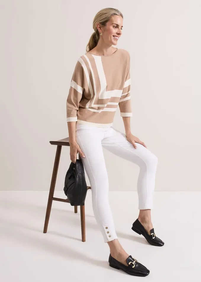 Phase Eight Geri Geo Lined Knit Top Camel Women Knitwear