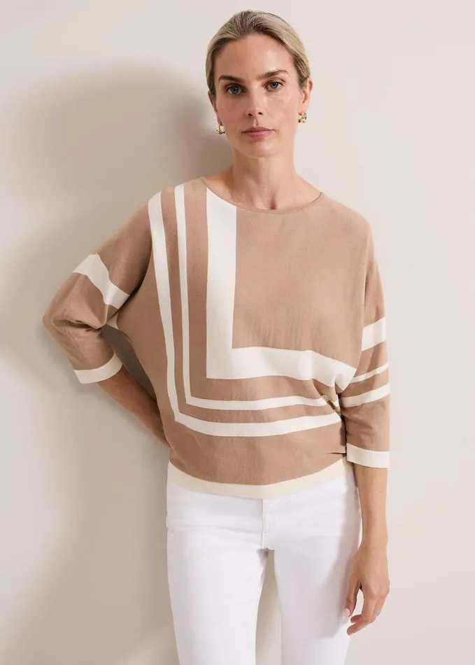 Phase Eight Geri Geo Lined Knit Top Camel Women Knitwear