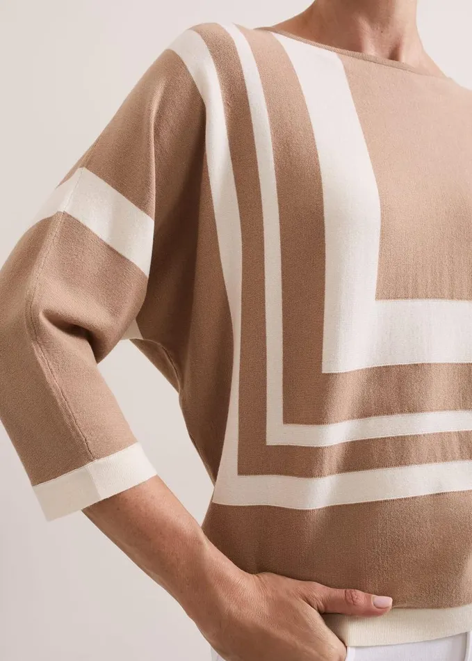 Phase Eight Geri Geo Lined Knit Top Camel Women Knitwear