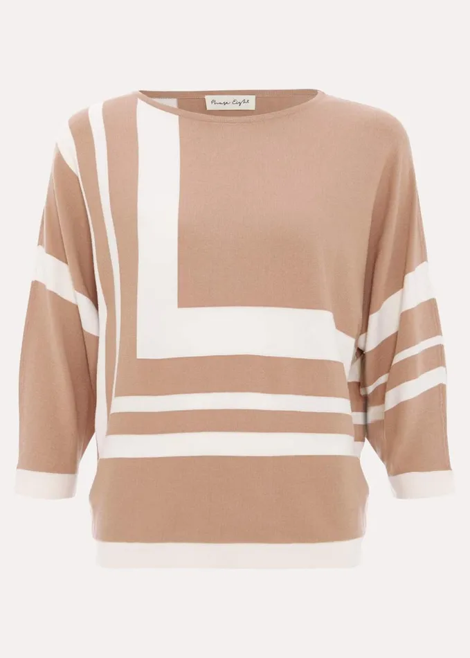 Phase Eight Geri Geo Lined Knit Top Camel Women Knitwear