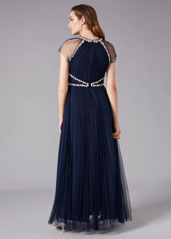 Phase Eight Gerona Pleated Tulle Dress Navy Women Dresses