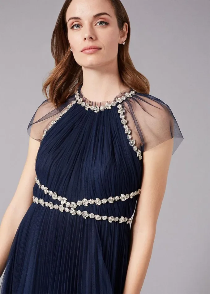 Phase Eight Gerona Pleated Tulle Dress Navy Women Dresses