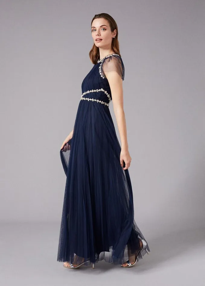 Phase Eight Gerona Pleated Tulle Dress Navy Women Dresses