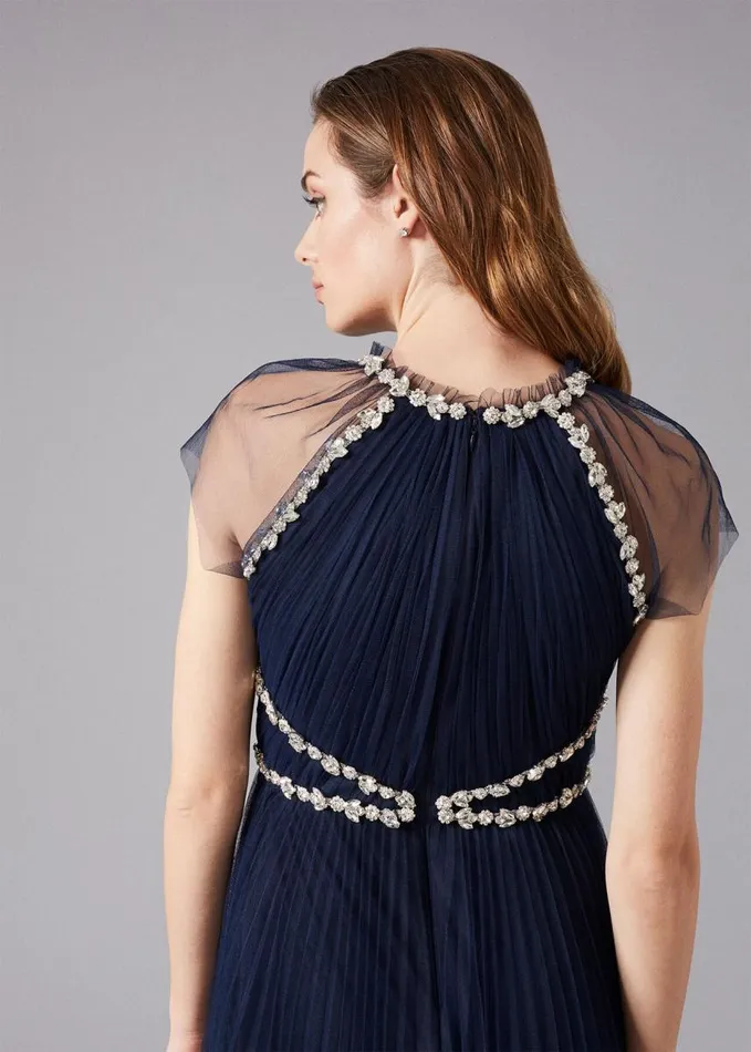 Phase Eight Gerona Pleated Tulle Dress Navy Women Dresses