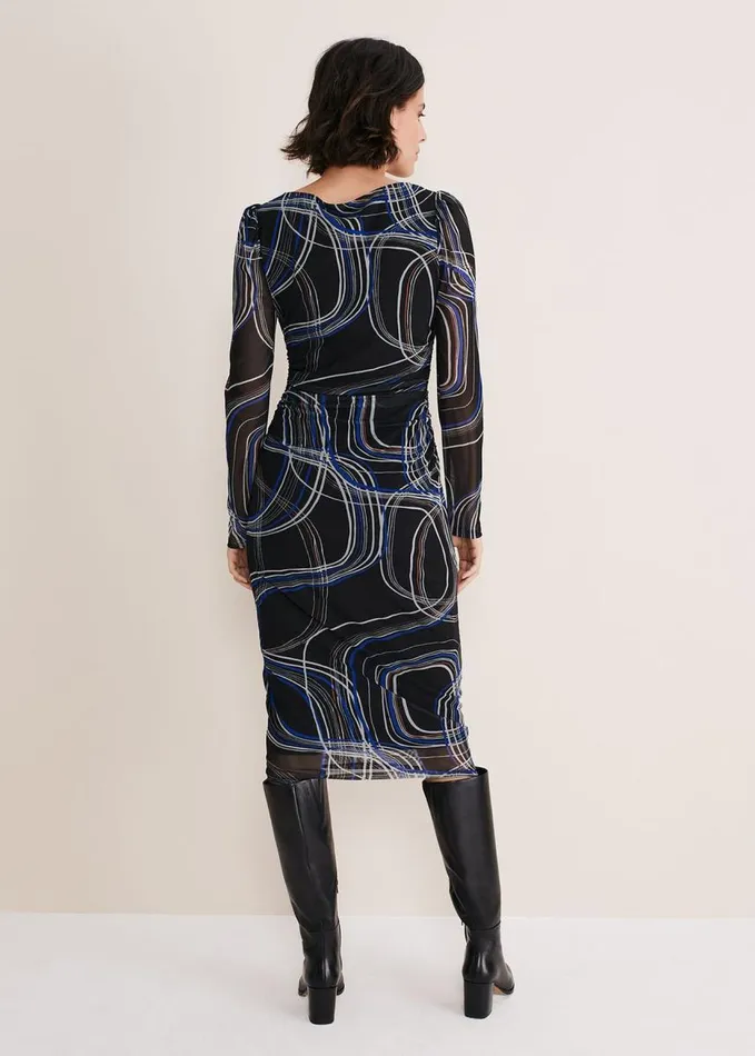 Phase Eight Gizelle Swirl Long Sleeved Dress Cobaltblack Women Dresses
