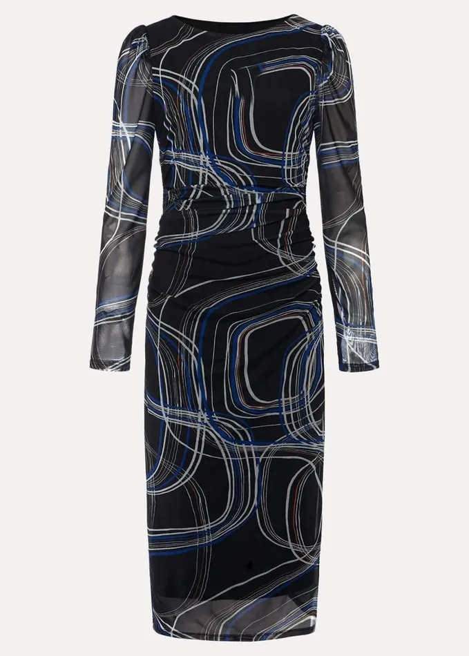 Phase Eight Gizelle Swirl Long Sleeved Dress Cobaltblack Women Dresses