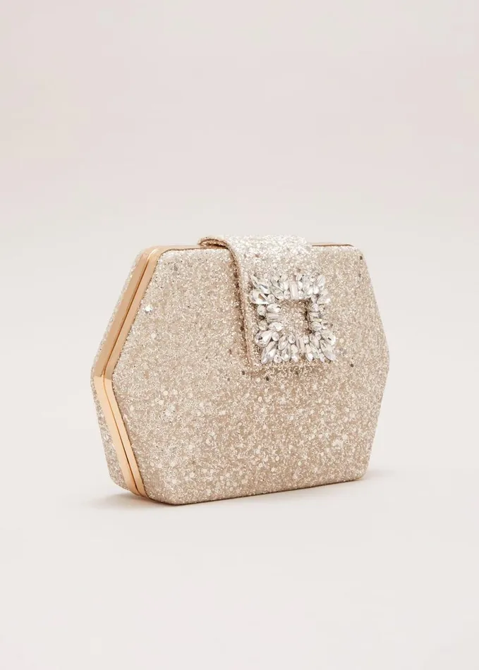 Phase Eight Glitter Embellished Hexagon Bag Gold Women Bags and Clutches